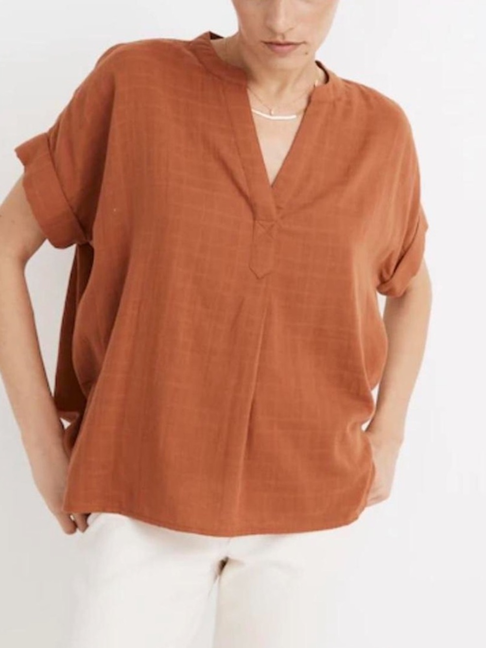 Madewell 100% Cotton Rust Orange V-Neck Short Sleeve Tunic xxs